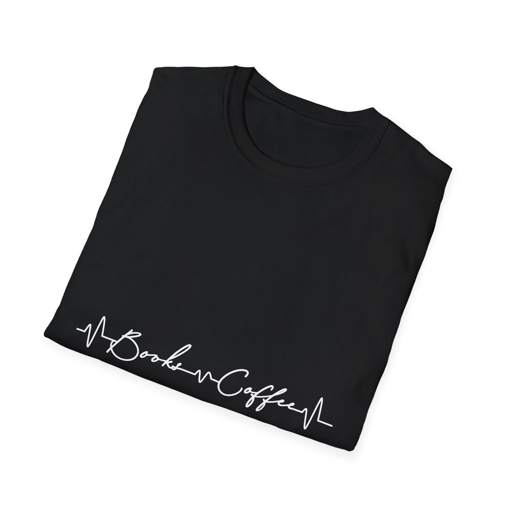T-Shirt — 'Books & Coffee' Minimal Heartbeat Graphic Tee