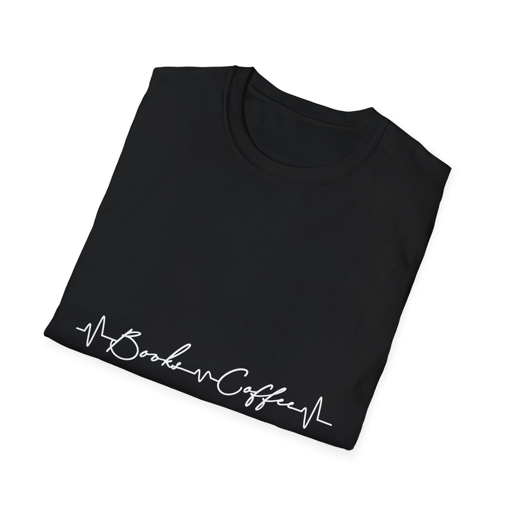 T-Shirt — 'Books & Coffee' Minimal Heartbeat Graphic Tee