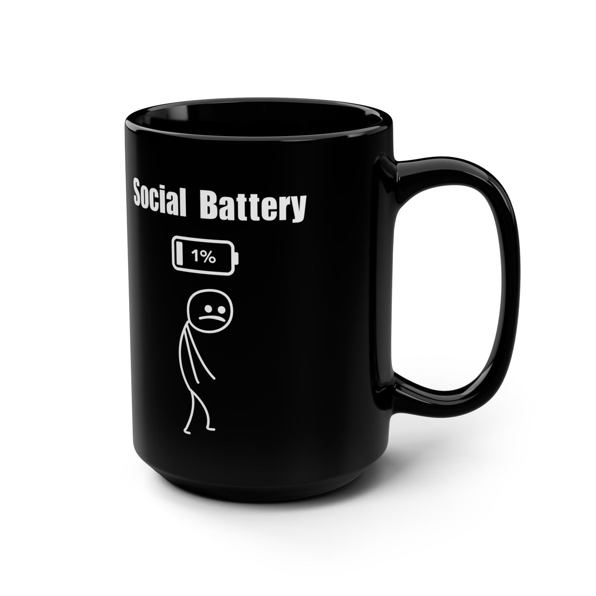 Social Battery 15oz Black Mug - A Coffee Mug for Introverts