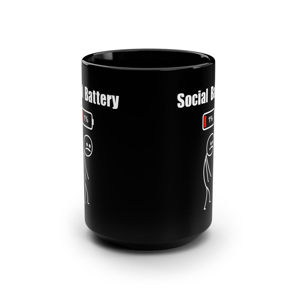 Social Battery 15oz Black Mug - A Coffee Mug for Introverts