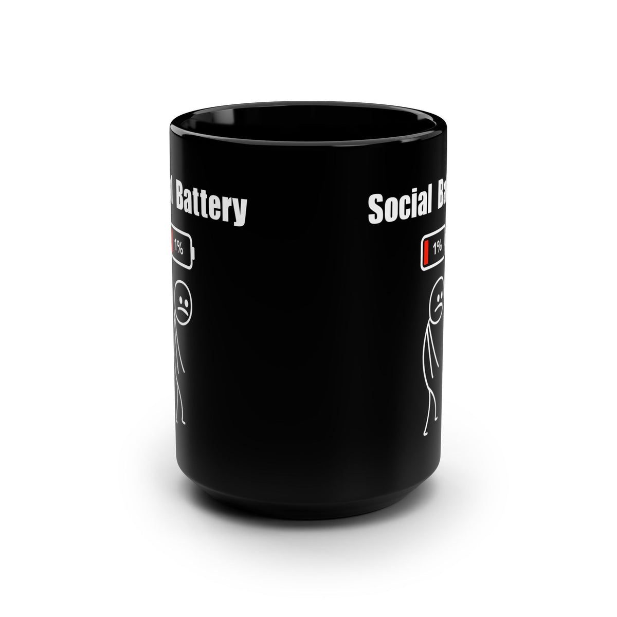 Social Battery 15oz Black Mug - A Coffee Mug for Introverts