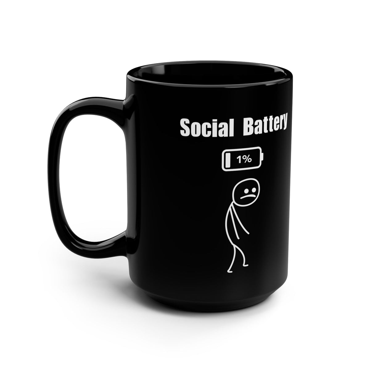 Social Battery 15oz Black Mug - A Coffee Mug for Introverts