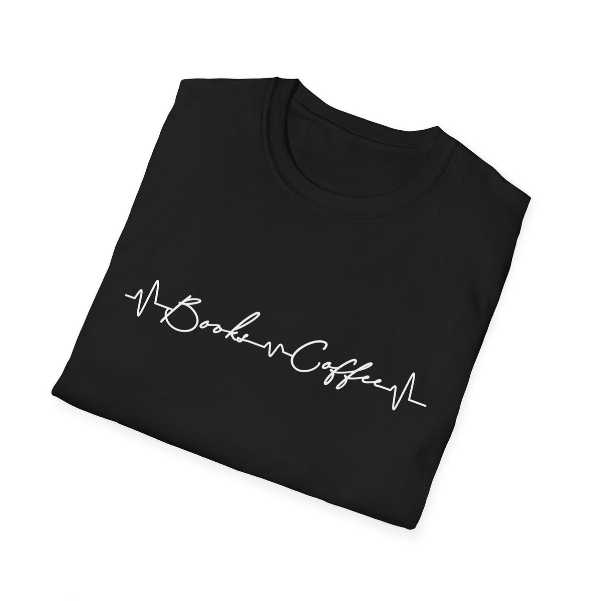 T-Shirt — 'Books & Coffee' Minimal Heartbeat Graphic Tee