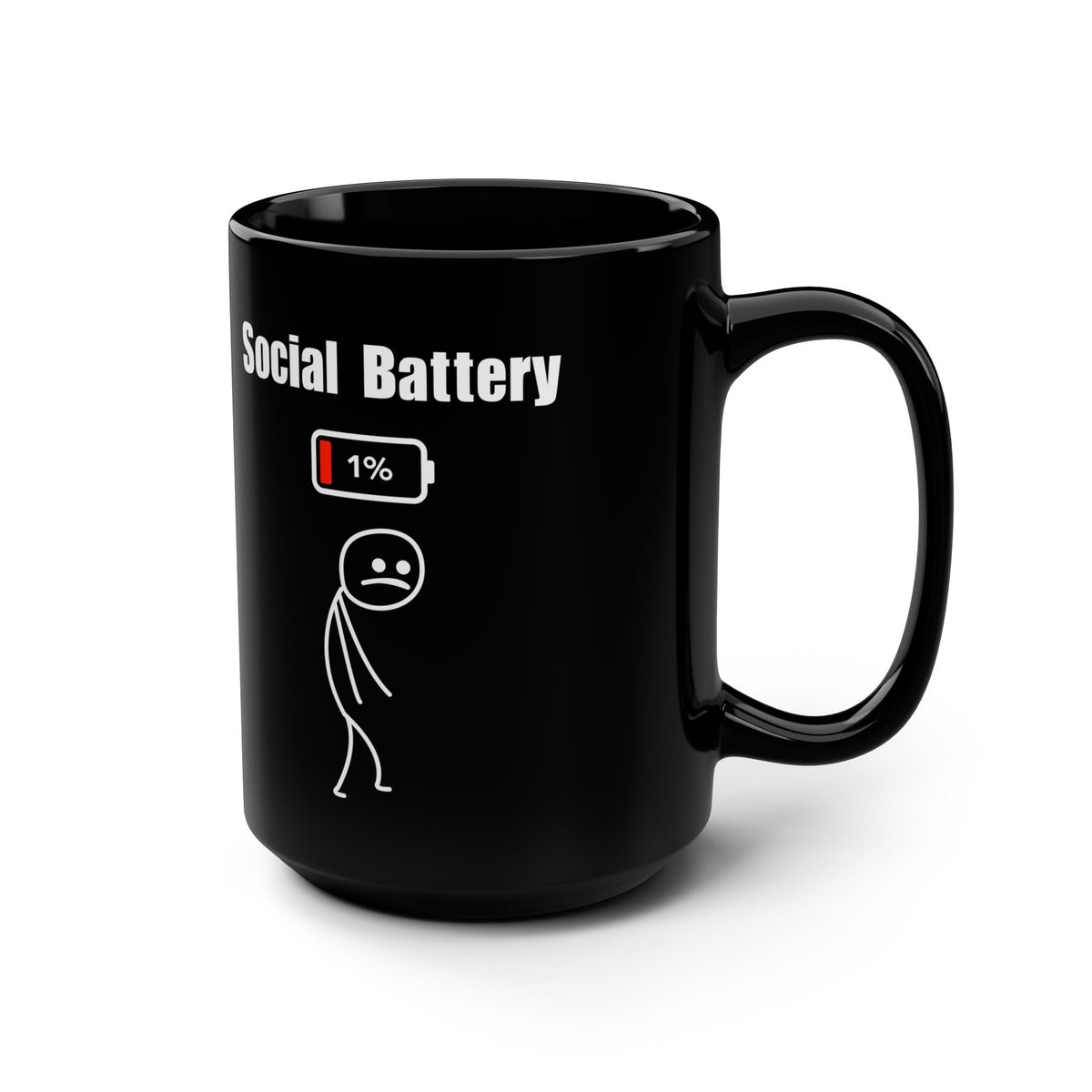 Social Battery 15oz Black Mug - A Coffee Mug for Introverts