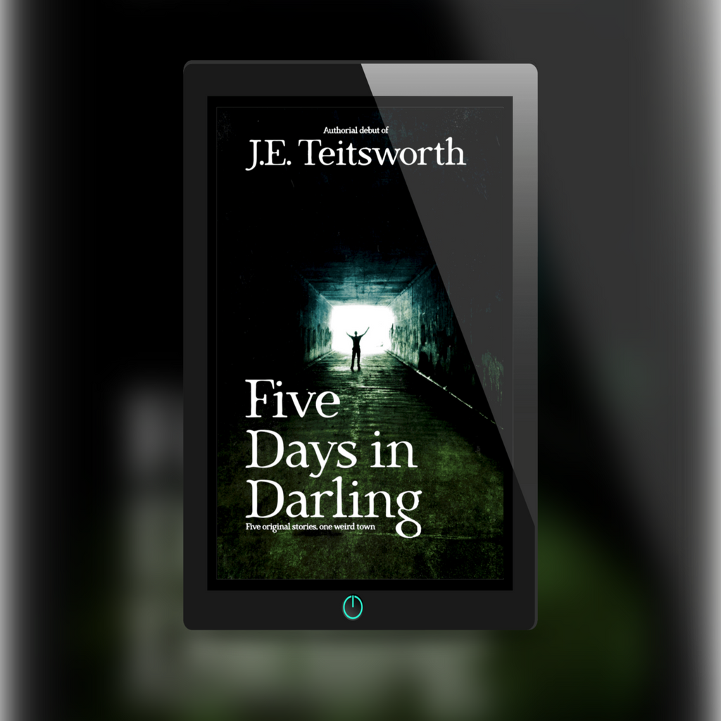 E-reader displaying the cover of 'Five Days in Darling' by J.E. Teitsworth on a dark background.