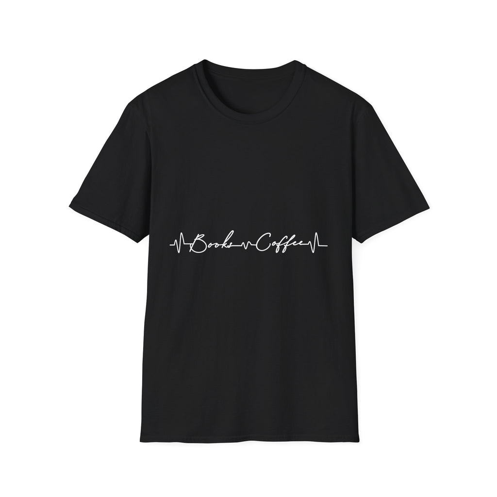 T-Shirt — 'Books & Coffee' Minimal Heartbeat Graphic Tee