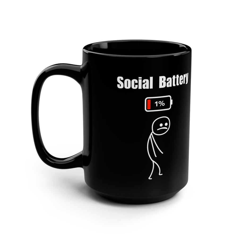 Social Battery 15oz Black Mug - A Coffee Mug for Introverts