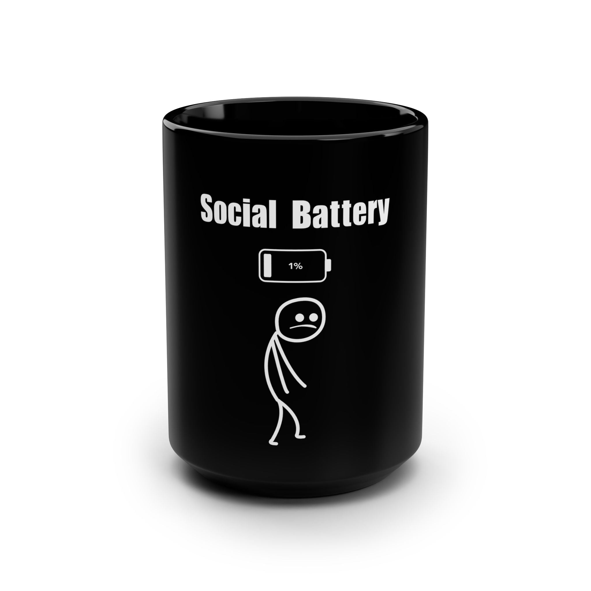 Social Battery 15oz Black Mug - A Coffee Mug for Introverts
