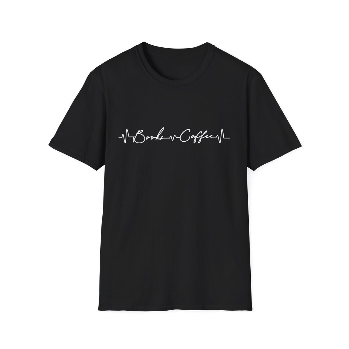 T-Shirt — 'Books & Coffee' Minimal Heartbeat Graphic Tee