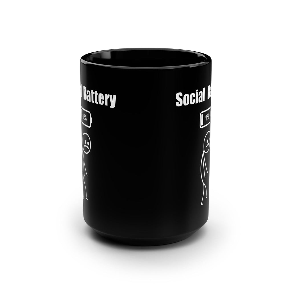 Social Battery 15oz Black Mug - A Coffee Mug for Introverts