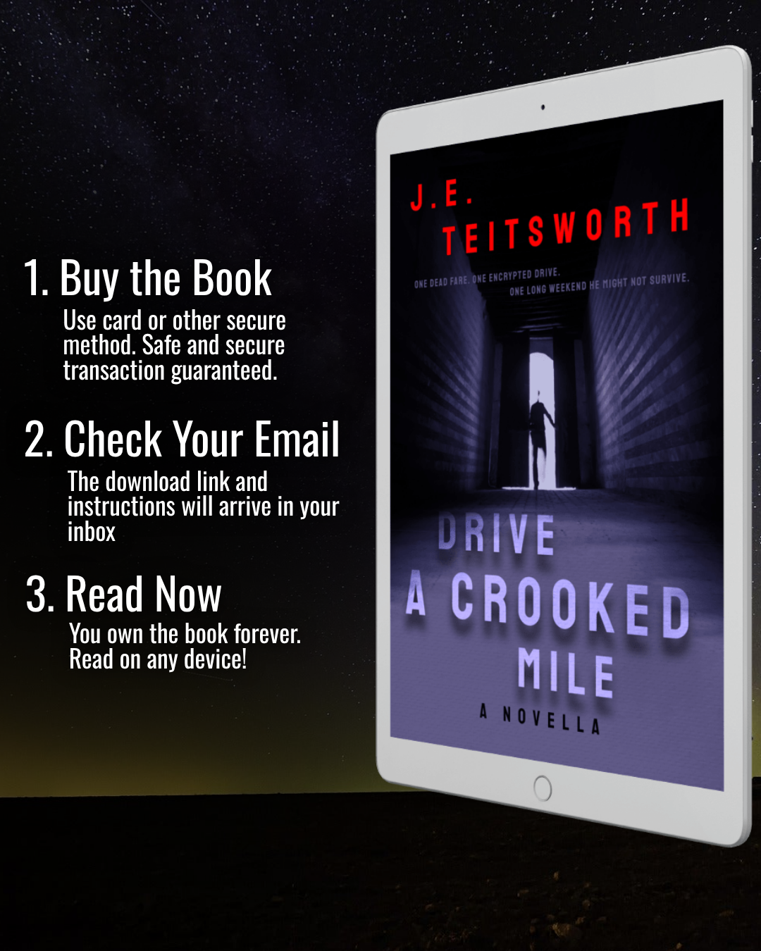 Text explaining that you Buy the Book, Check Your Email, and Read the book when you order from the site.